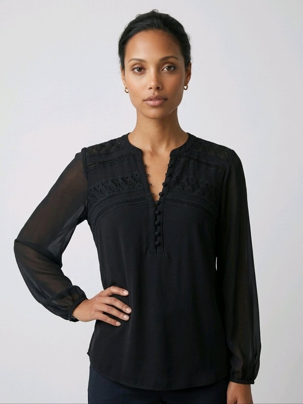 White House Black Market Elegant Black Lace Blouse